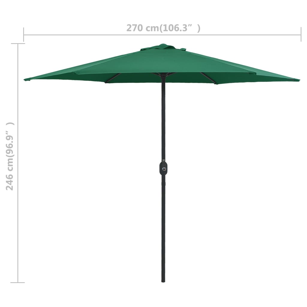 Umbrelă de soare cu stâlp aluminiu, verde, 270 x 246 cm