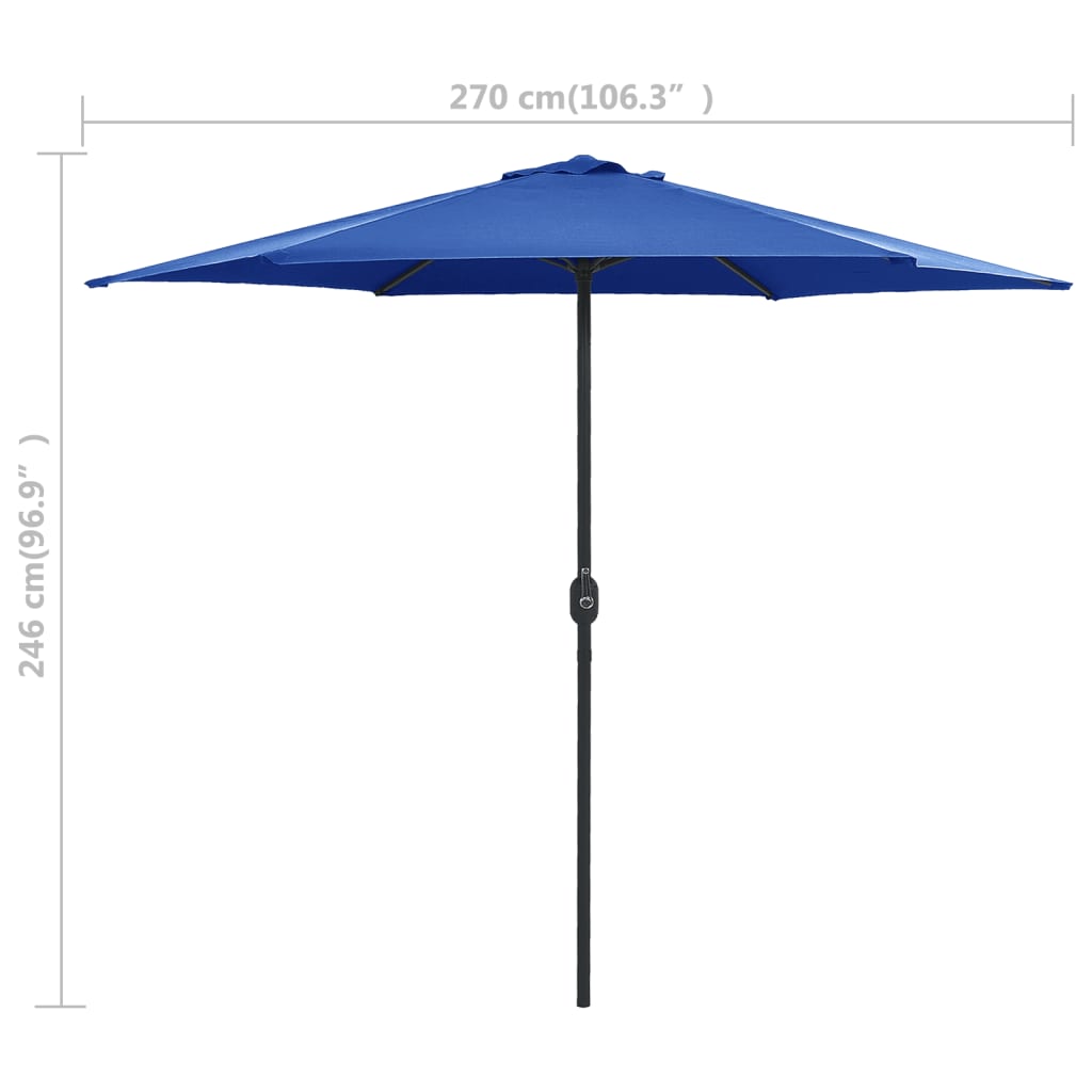 Umbrelă de soare cu stâlp aluminiu, albastru azur, 270 x 246 cm