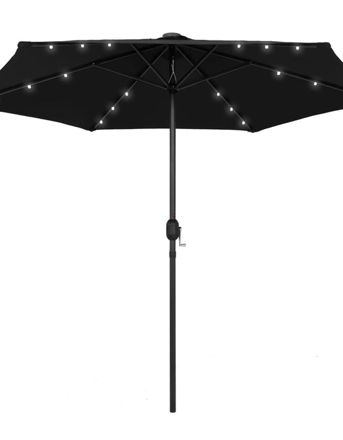 Încărcați imaginea în vizualizatorul Galerie, Umbrelă de soare cu LED și stâlp aluminiu, negru, 270 cm
