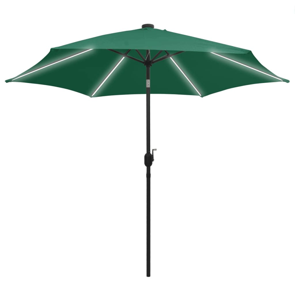 Umbrelă de soare, LED-uri și stâlp aluminiu, verde, 300 cm