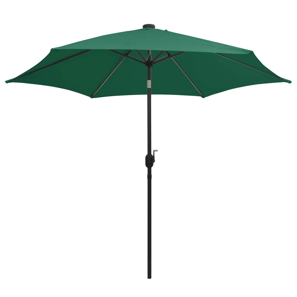 Umbrelă de soare, LED-uri și stâlp aluminiu, verde, 300 cm