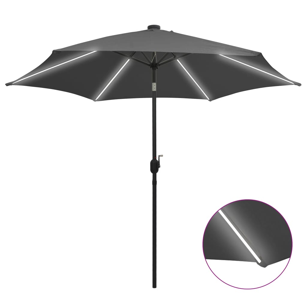 Umbrelă de soare cu LED-uri, stâlp aluminiu, antracit, 300 cm