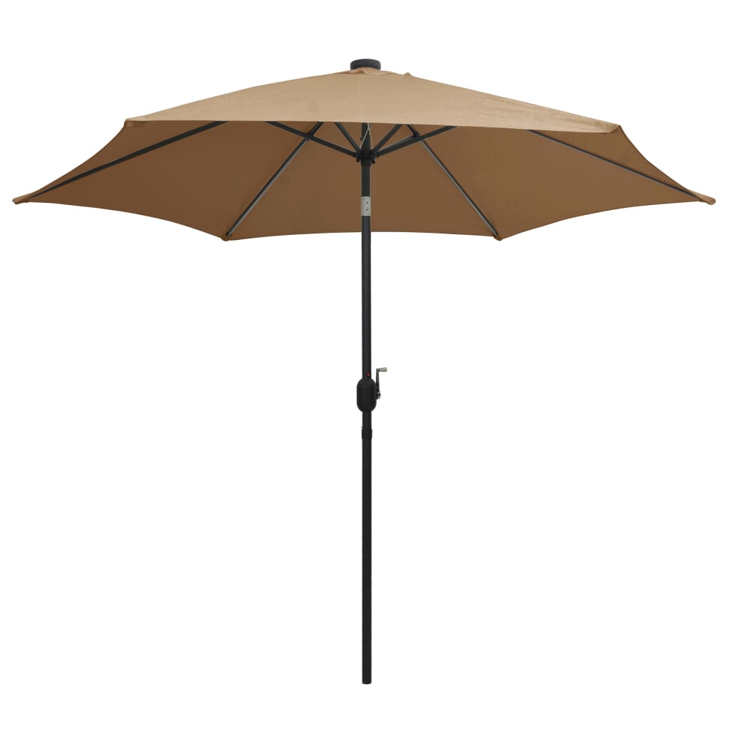 Umbrelă de soare cu LED-uri, stâlp din aluminiu, taupe, 300 cm