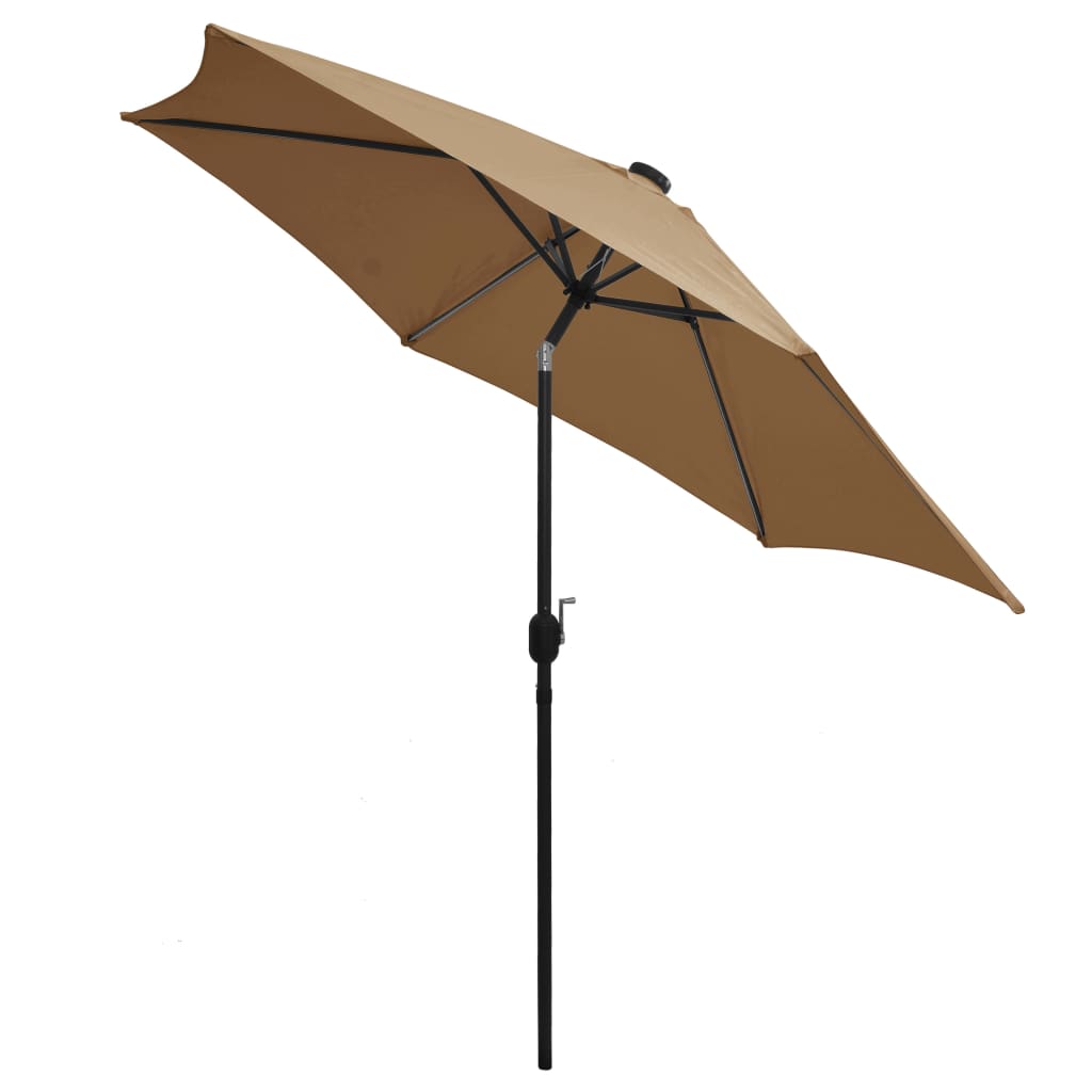 Umbrelă de soare cu LED-uri, stâlp din aluminiu, taupe, 300 cm