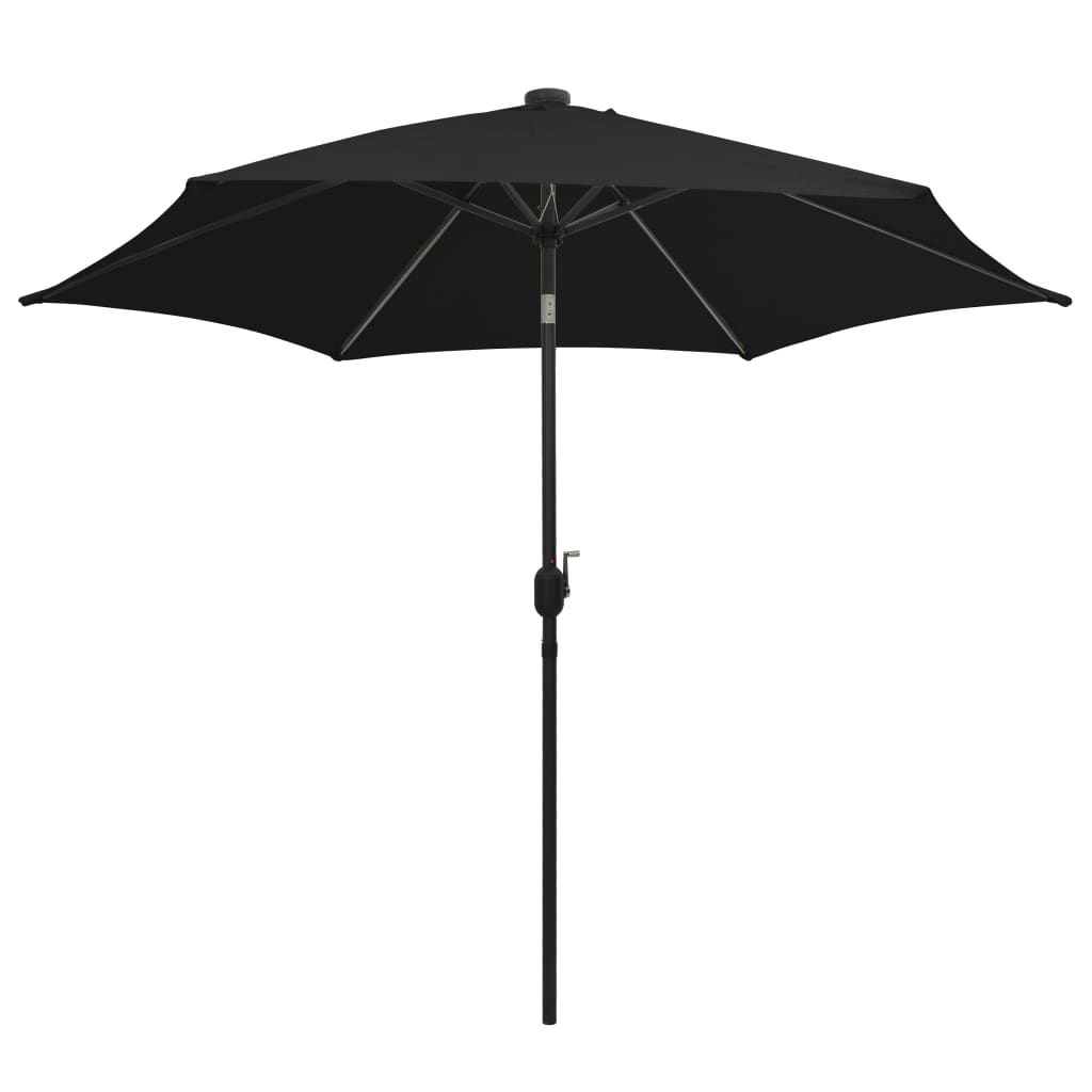 Umbrelă de soare cu LED-uri, stâlp din aluminiu, negru, 300 cm