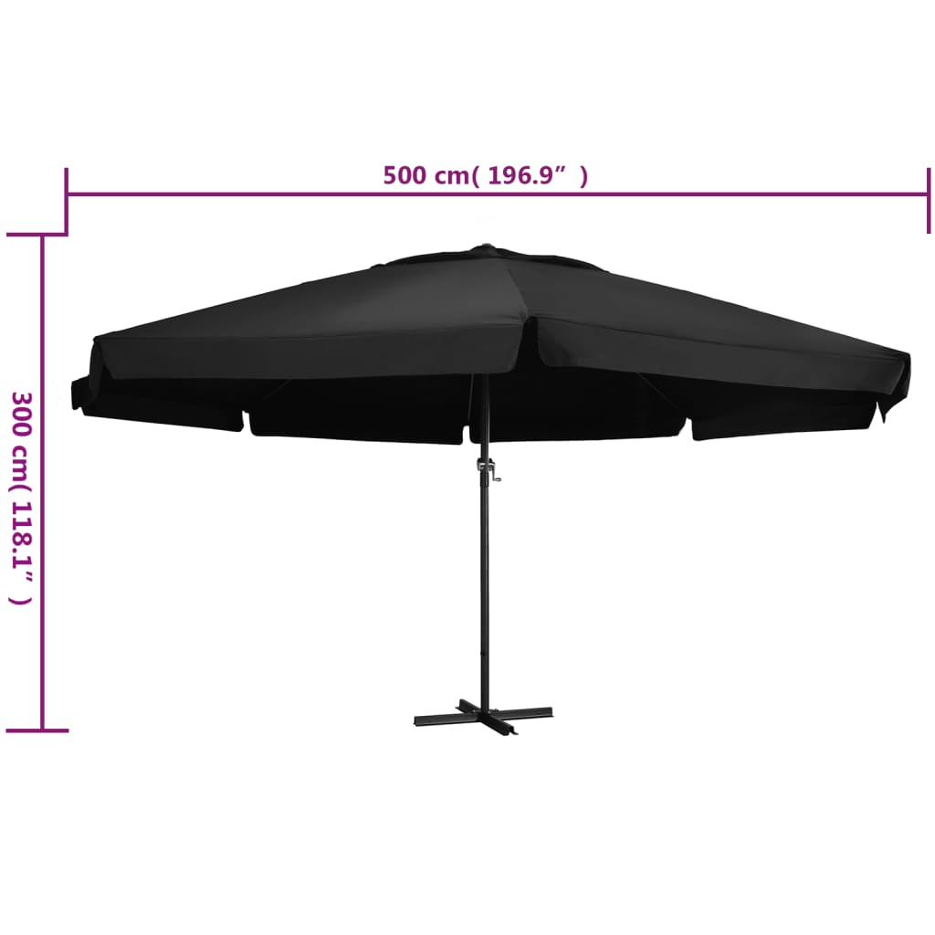 Umbrelă de soare exterior cu stâlp aluminiu, negru, 500 cm