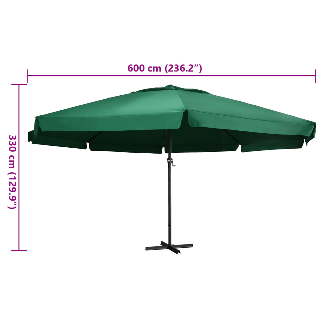 Umbrelă de soare de grădină, stâlp aluminiu, verde, 600 cm