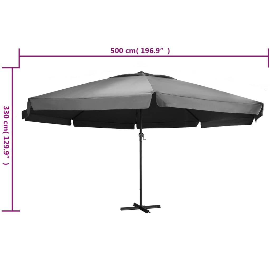 Umbrelă de soare cu stâlp aluminiu, antracit, 600 cm