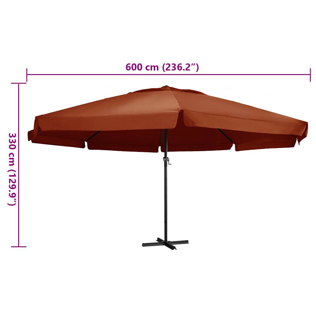 Umbrelă de soare de grădină stâlp din aluminiu cărămiziu 600 cm