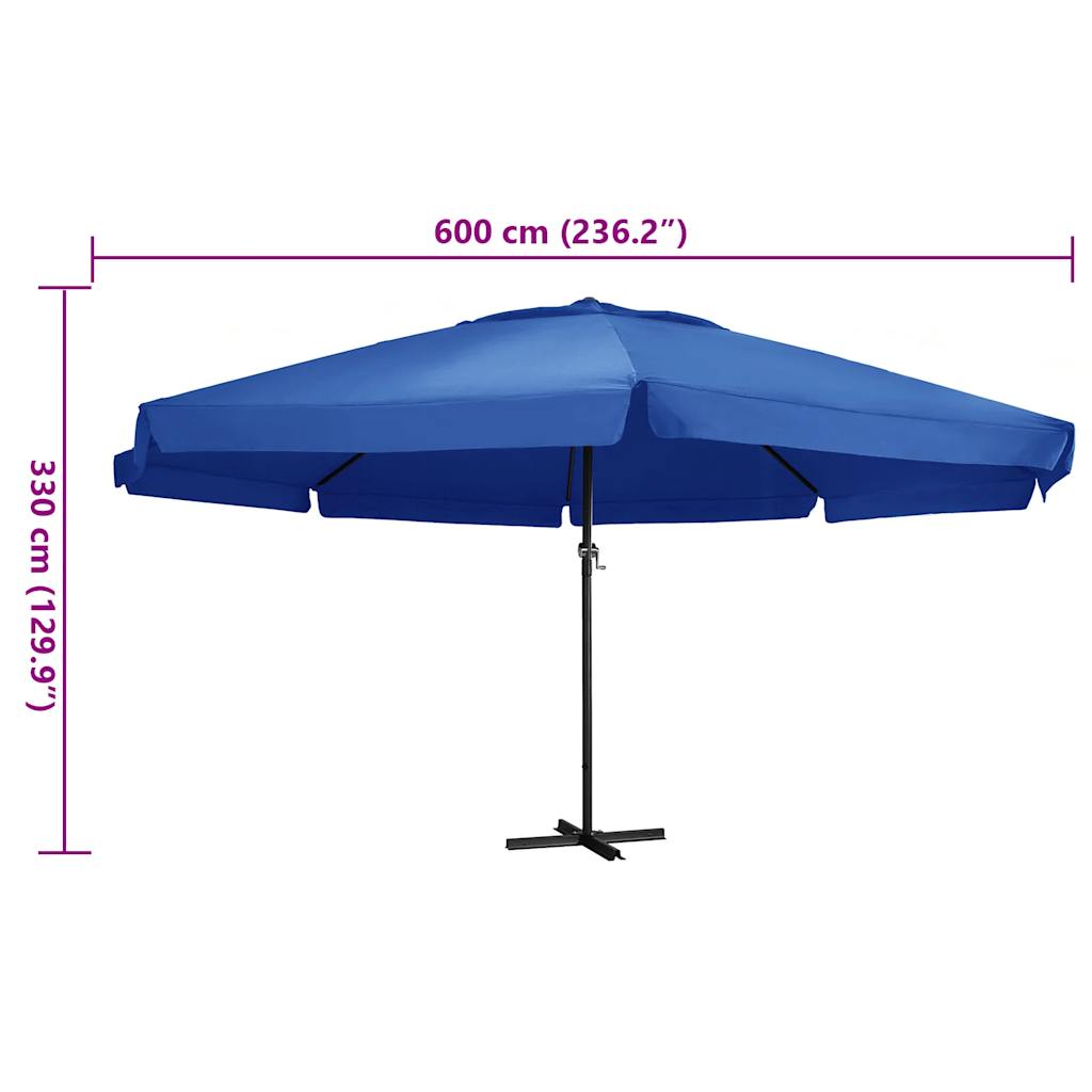 Umbrelă soare de grădină, stâlp aluminiu albastru azur 600 cm