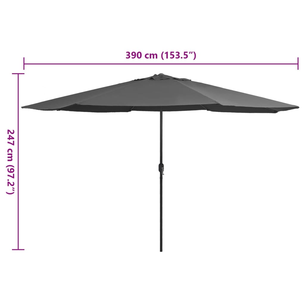 Umbrelă de soare de exterior, stâlp metalic, antracit, 390 cm