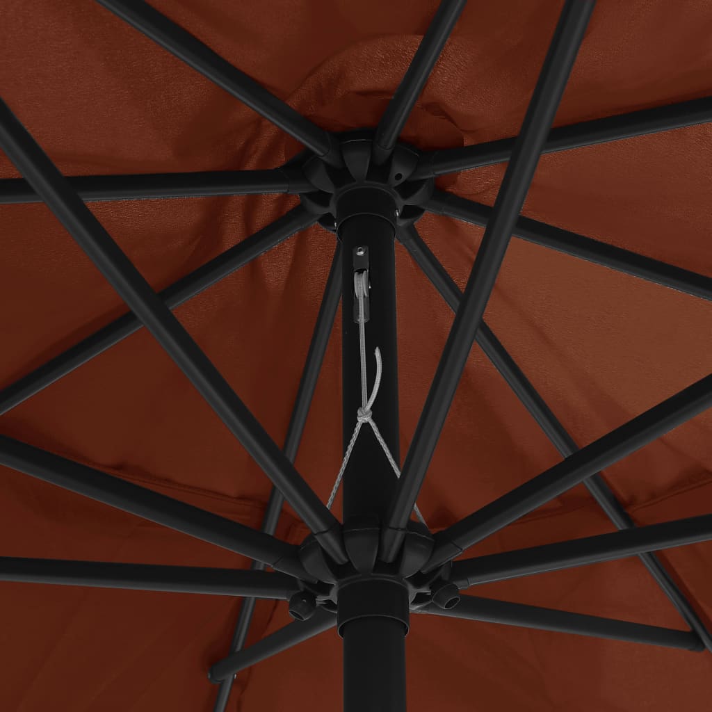 Umbrelă de soare de exterior, stâlp metalic, cărămiziu, 390 cm