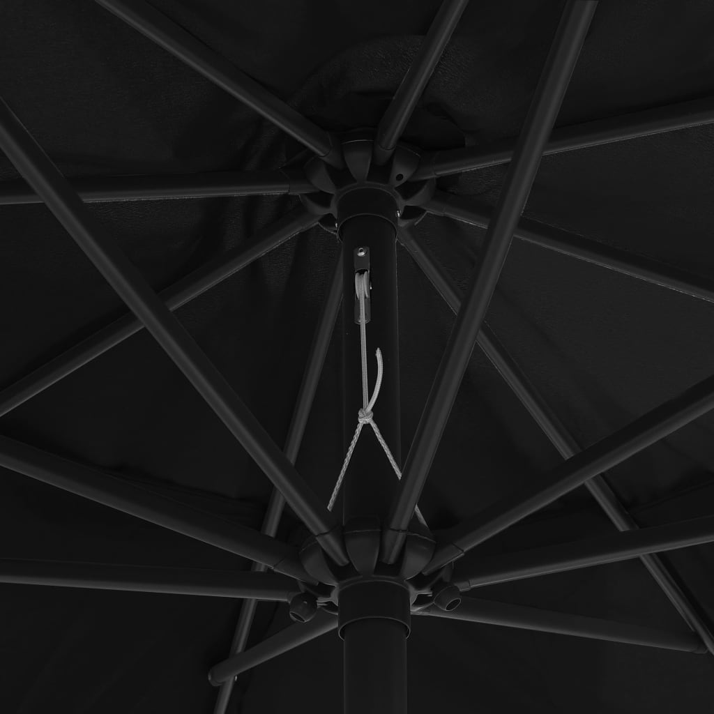 Umbrelă de soare de exterior, stâlp metalic, negru, 390 cm