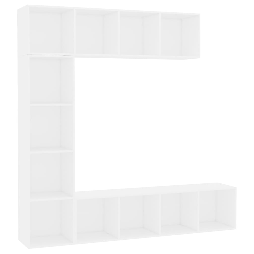 Set bibliotecă/dulap TV, 3 piese, alb, 180 x 30 x 180 cm