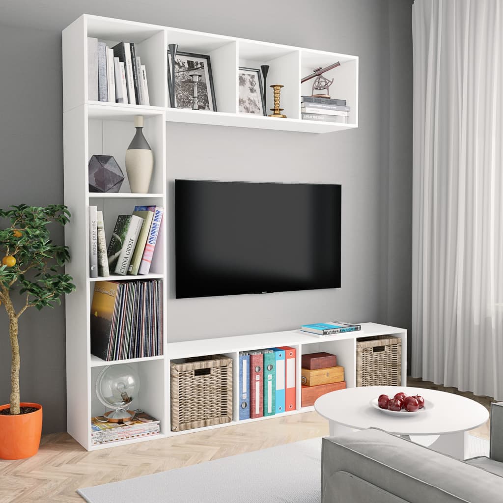 Set bibliotecă/dulap TV, 3 piese, alb, 180 x 30 x 180 cm