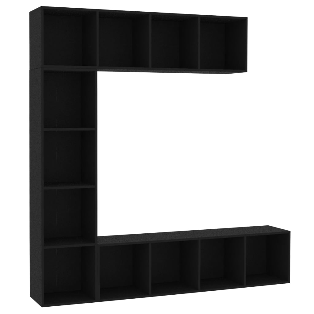 Set dulap cărți/TV, 3 piese, negru, 180x30x180 cm - Lando