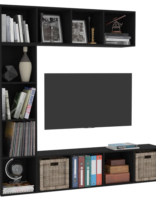 Încărcați imaginea în vizualizatorul Galerie, Set dulap cărți/TV, 3 piese, negru, 180x30x180 cm - Lando
