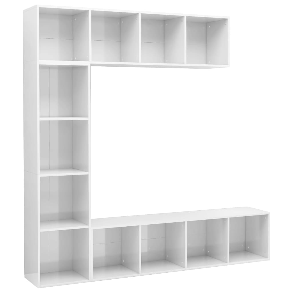 Set bibliotecă TV, 3 piese, alb foarte lucios, 180x30x180 cm - Lando