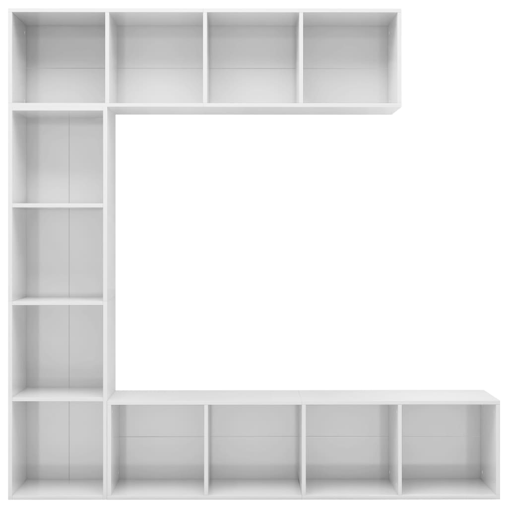 Set bibliotecă TV, 3 piese, alb foarte lucios, 180x30x180 cm - Lando