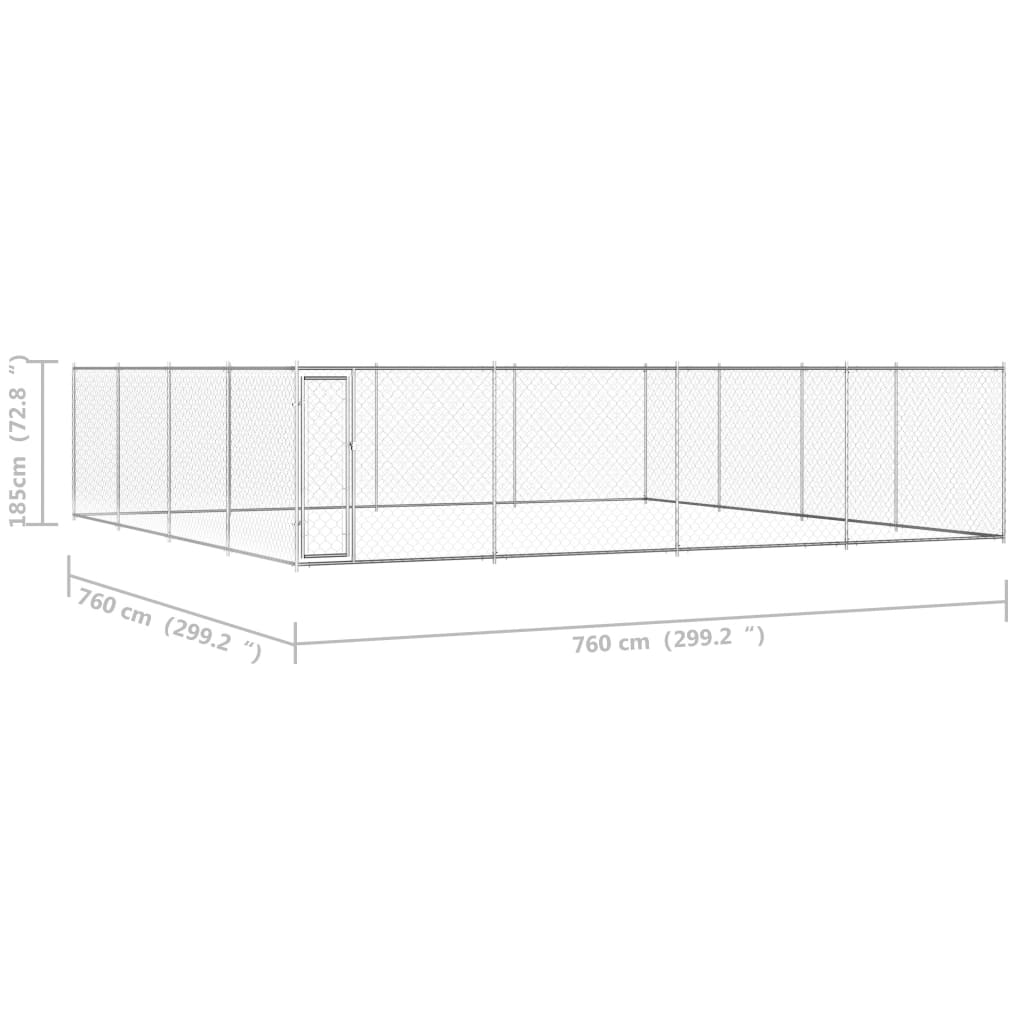 Padoc pentru câini de exterior, 760x760x185 cm, oțel galvanizat