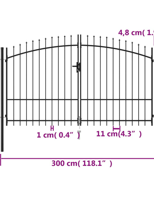 Încărcați imaginea în vizualizatorul Galerie, Poartă de gard cu ușă dublă, vârf ascuțit, negru 3x1,75 m oțel

