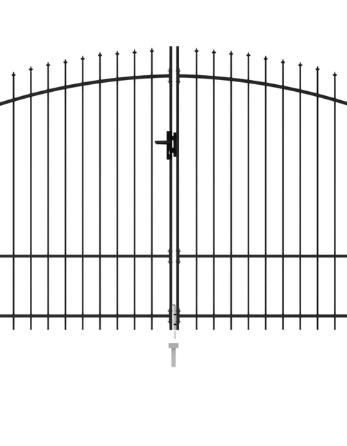 Загрузите изображение в средство просмотра галереи, Poartă de gard cu ușă dublă, vârf ascuțit, negru, 3x2 m, oțel
