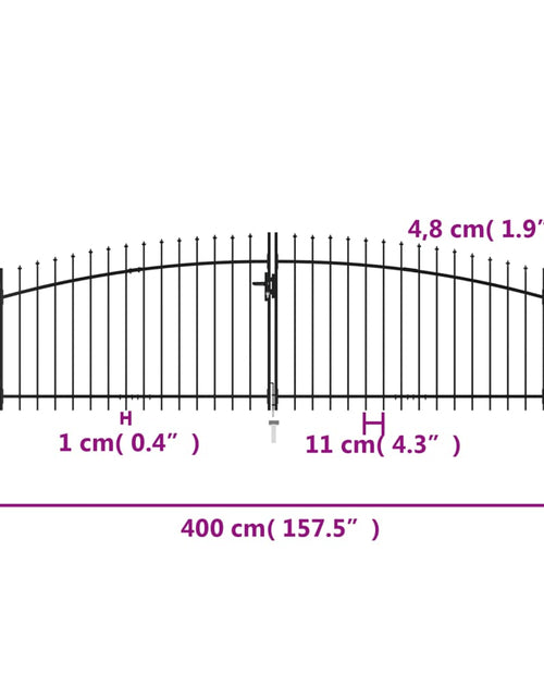 Загрузите изображение в средство просмотра галереи, Poartă de gard cu uși duble, cu vârfuri de suliță, 400 x 175 cm
