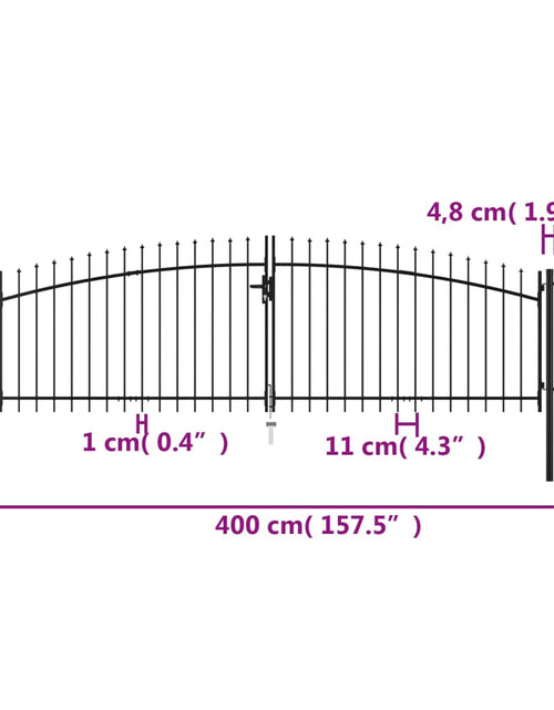 Загрузите изображение в средство просмотра галереи, Poartă de gard cu două uși, cu vârfuri de suliță, 400 x 200 cm
