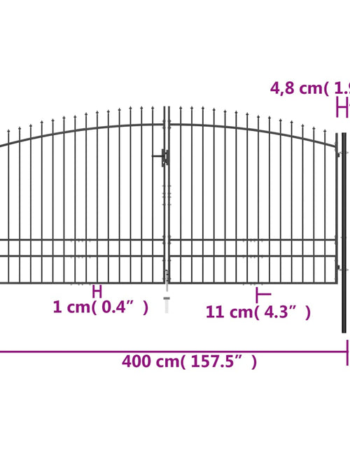 Încărcați imaginea în vizualizatorul Galerie, Poartă de gard cu două uși, cu vârfuri de suliță, 400 x 248 cm
