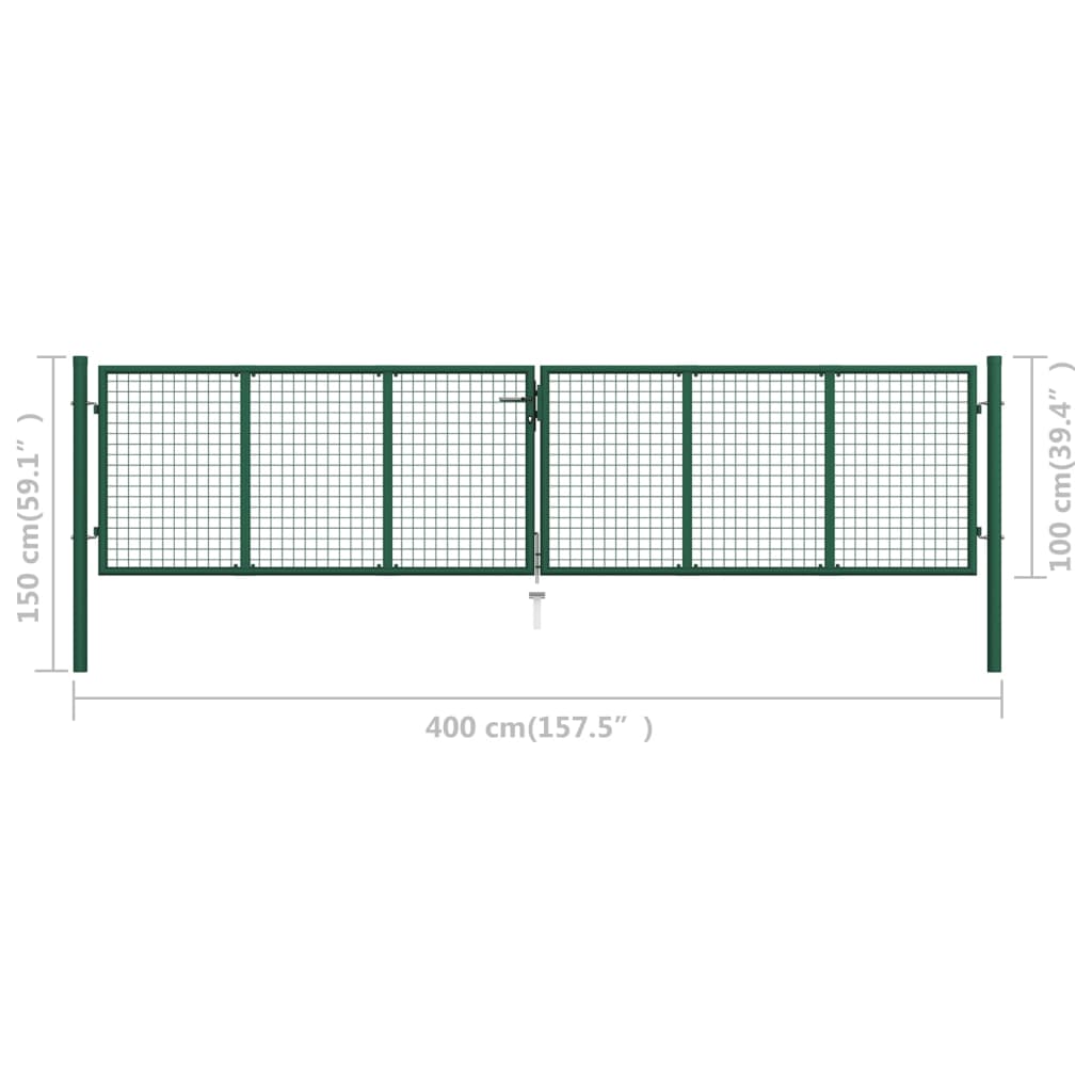 Poartă de grădină din plasă, verde, 400 x 100 cm, oțel