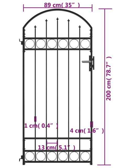 Încărcați imaginea în vizualizatorul Galerie, Poartă de gard cu arcadă, negru, 89 x 200 cm, oțel
