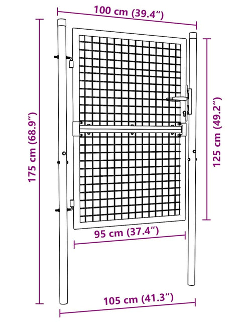 Încărcați imaginea în vizualizatorul Galerie, Poartă de grădină din plasă, gri, 100x175 cm, oțel galvanizat
