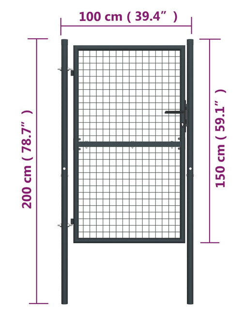 Încărcați imaginea în vizualizatorul Galerie, Poartă de grădină din plasă, gri, 100x200 cm, oțel galvanizat
