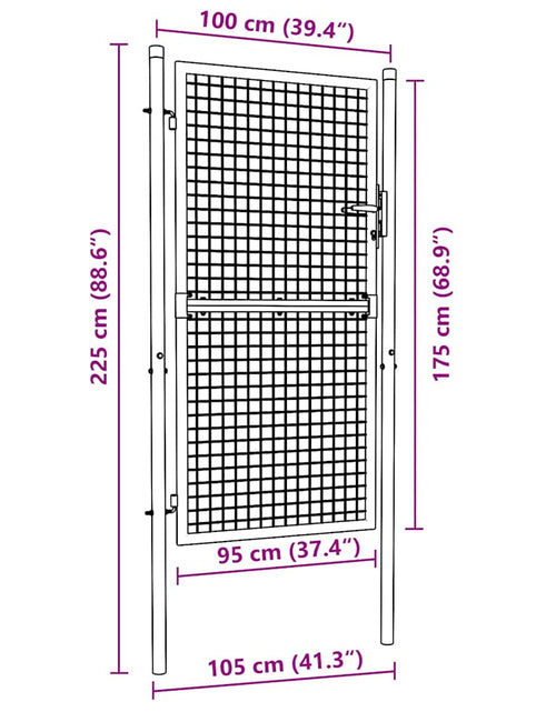 Încărcați imaginea în vizualizatorul Galerie, Poartă de gard din plasă, gri, 100 x 225 cm, oțel galvanizat
