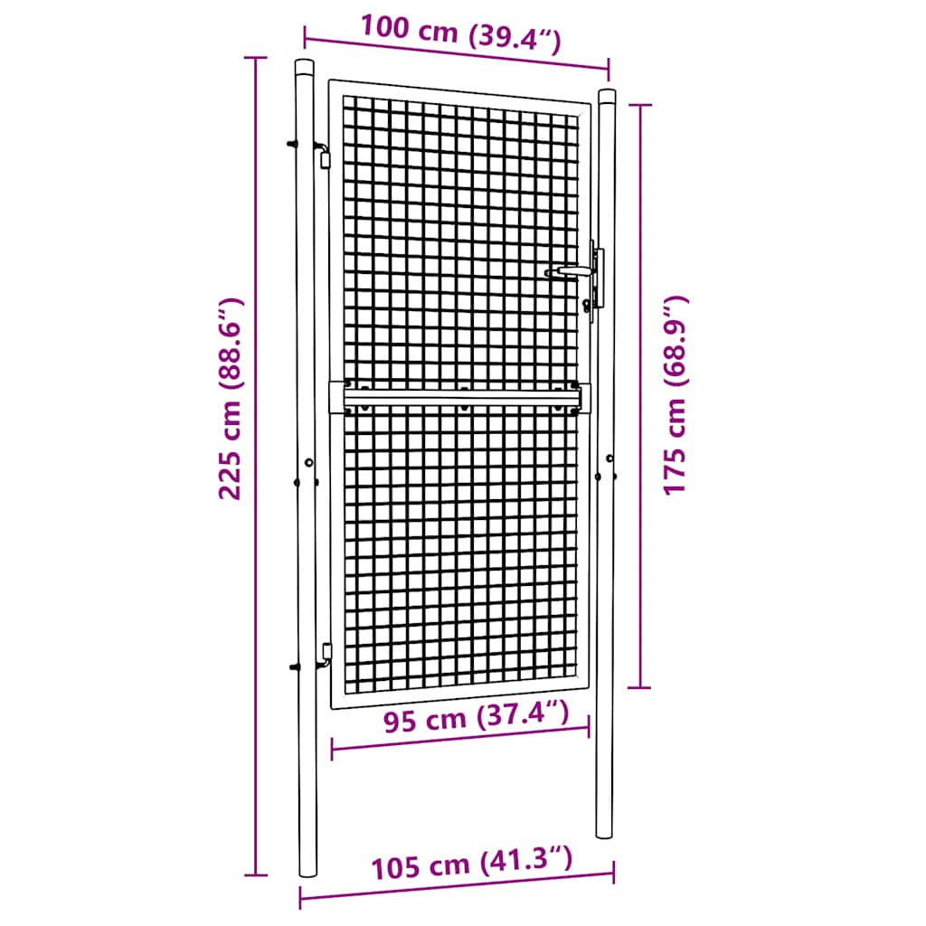 Poartă de gard din plasă, gri, 100 x 225 cm, oțel galvanizat