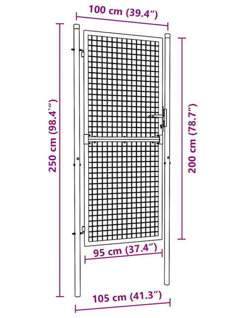 Încărcați imaginea în vizualizatorul Galerie, Poartă de grădină din plasă, gri, 100x250 cm, oțel galvanizat
