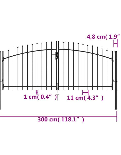 Încărcați imaginea în vizualizatorul Galerie, Poartă de gard cu ușă dublă vârf ascuțit negru 3x1,25 m oțel
