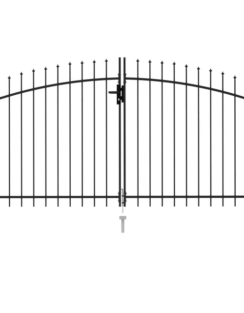 Încărcați imaginea în vizualizatorul Galerie, Poartă de gard cu ușă dublă &amp; vârf ascuțit negru 3 x 1,5 m oțel
