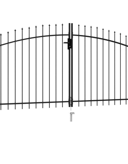 Încărcați imaginea în vizualizatorul Galerie, Poartă de gard cu ușă dublă &amp; vârf ascuțit negru 3 x 1,5 m oțel

