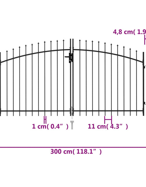 Încărcați imaginea în vizualizatorul Galerie, Poartă de gard cu ușă dublă &amp; vârf ascuțit negru 3 x 1,5 m oțel
