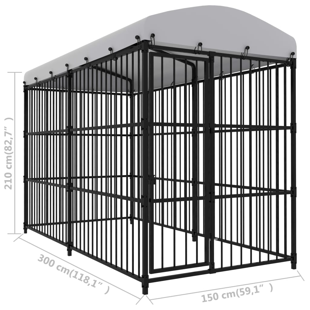 Padoc pentru câini de exterior, cu acoperiș, 300 x 150 x 210 cm