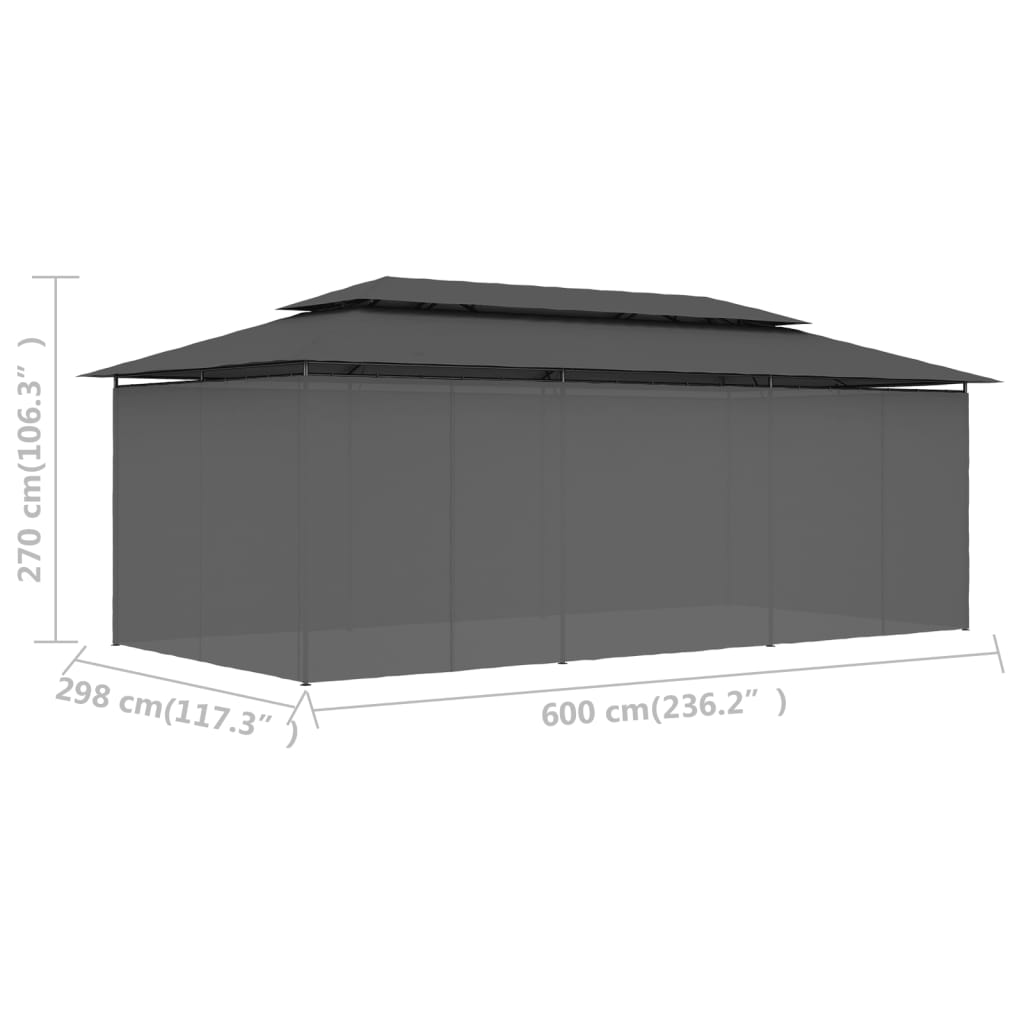 Pavilion cu perdele, antracit, 600 x 298 x 270 cm