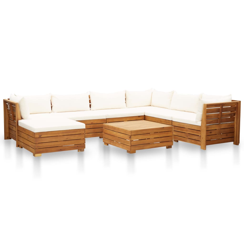 Set mobilier grădină cu perne, 8 piese, alb crem, lemn acacia