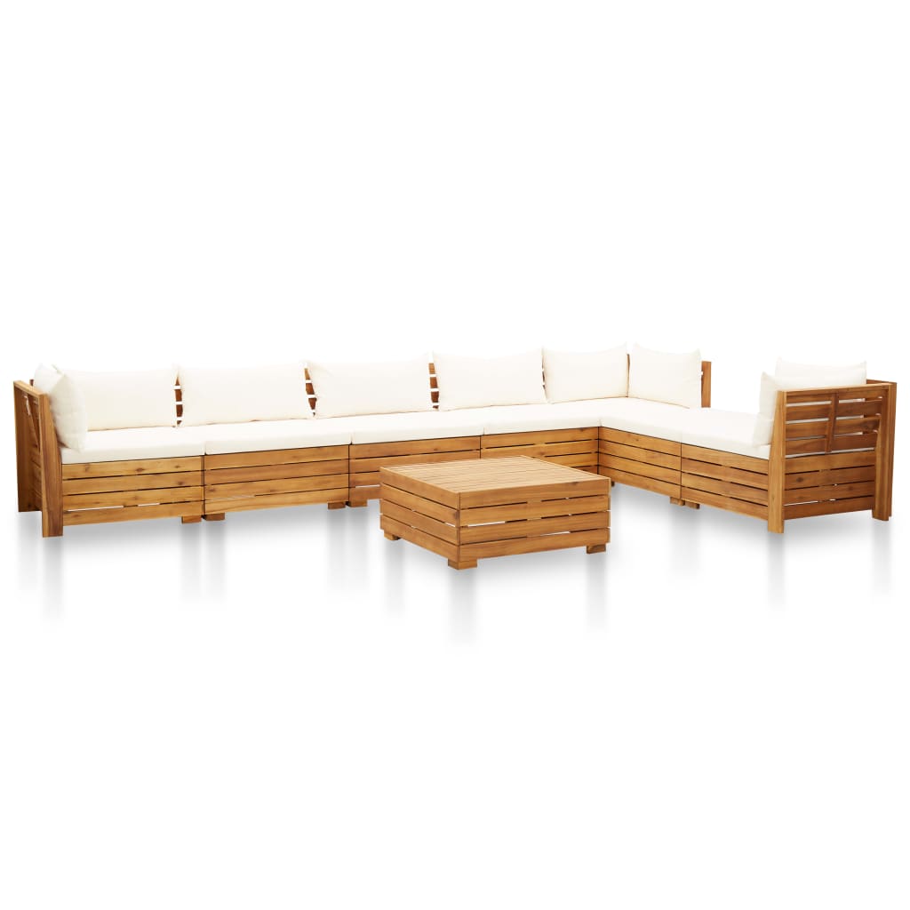 Set mobilier grădină cu perne, 8 piese, alb crem, lemn acacia