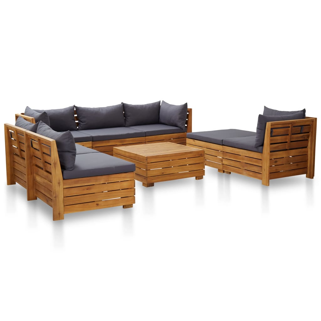 Set mobilier grădină cu perne, 8 piese, gri închis, lemn acacia