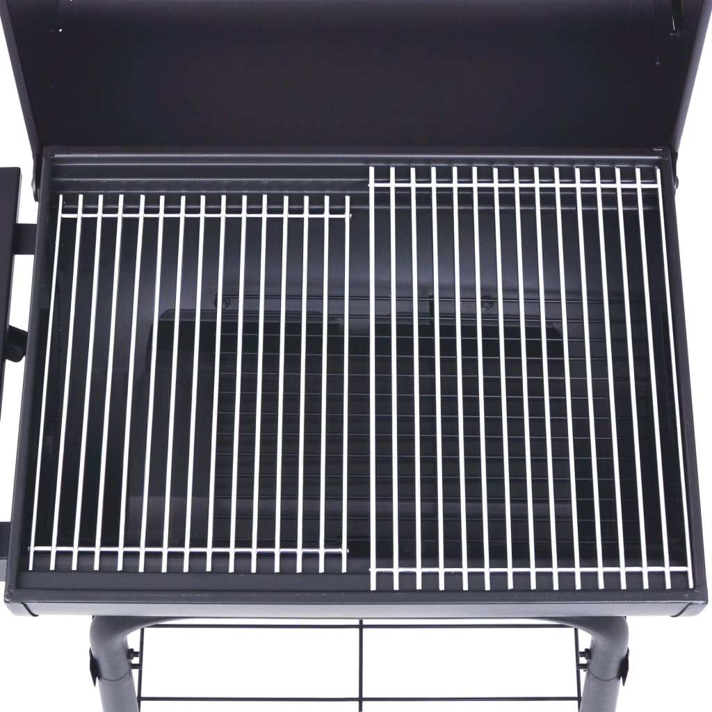 Grătar barbecue cu cărbuni, afumătoare și raft inferior, negru