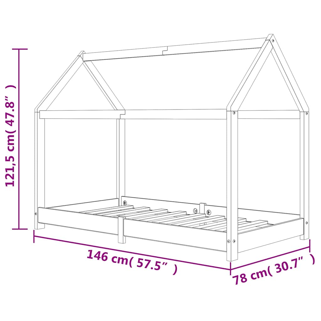 Cadru pat de copii, alb, 70 x 140 cm, lemn masiv de pin