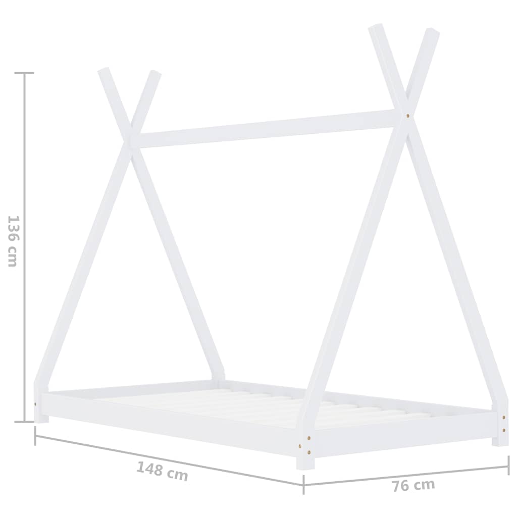 Cadru pat de copii, alb, 70 x 140 cm, lemn masiv de pin