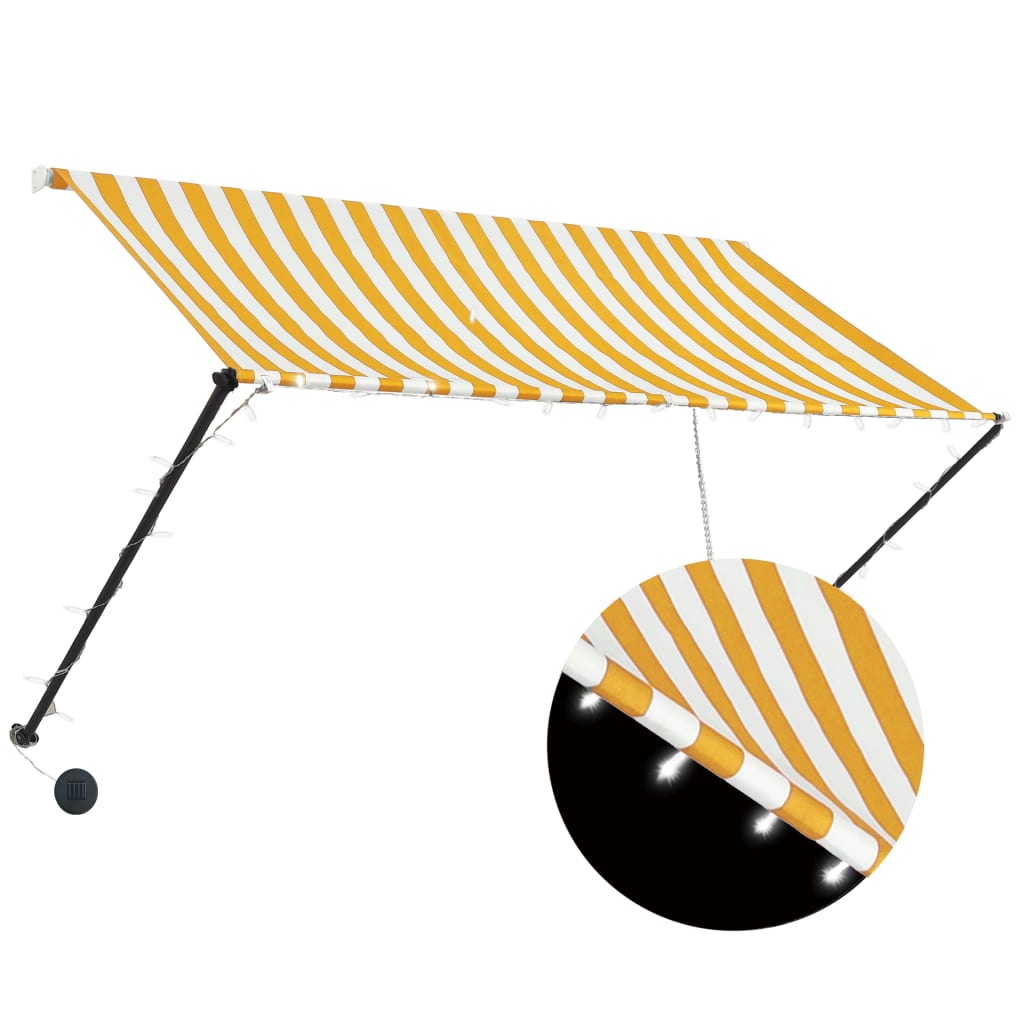 Copertină retractabilă cu LED, galben și alb, 250 x 150 cm