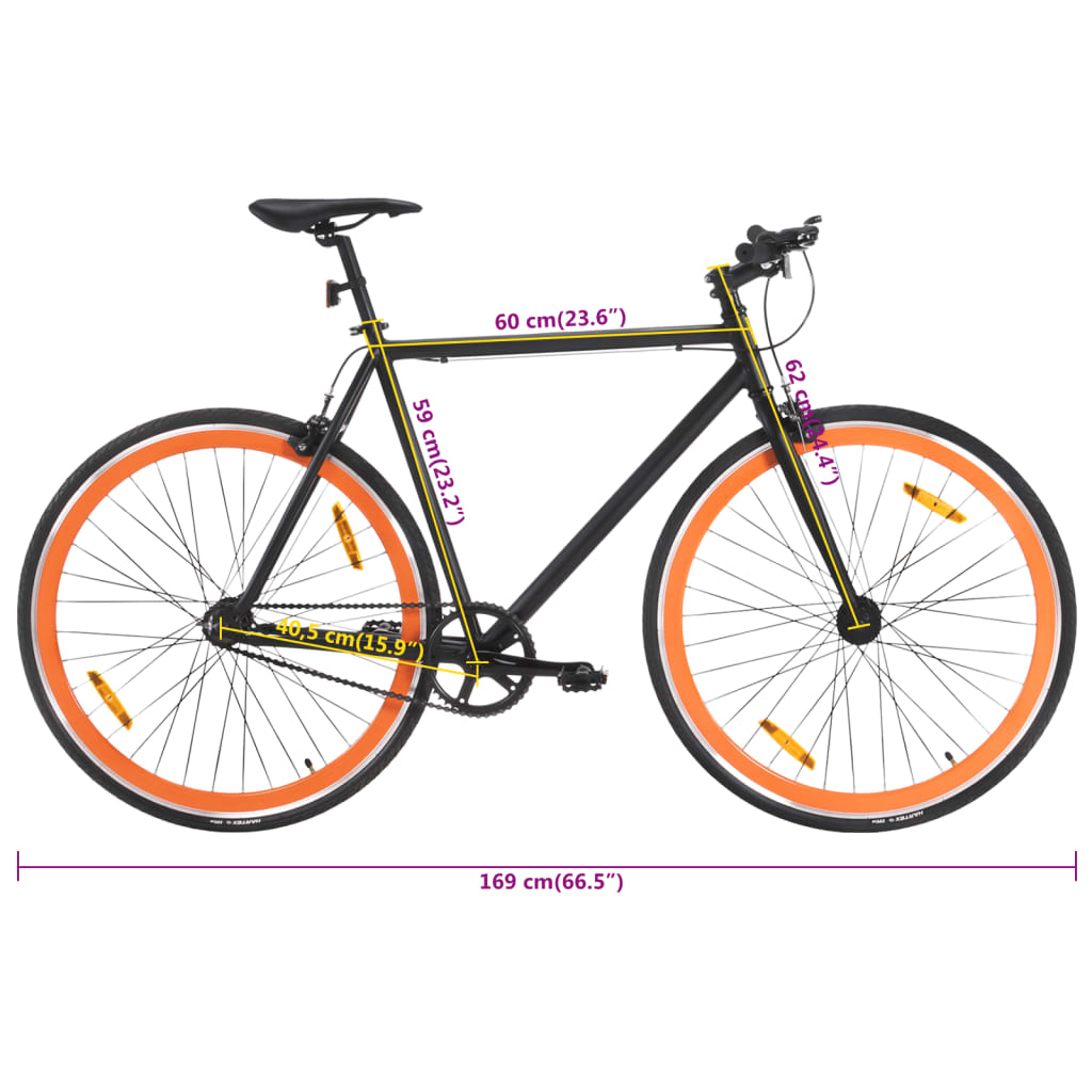 Bicicletă cu angrenaj fix, negru și portocaliu, 700c, 59 cm